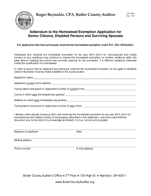 Addendum to Homestead Exemption Application