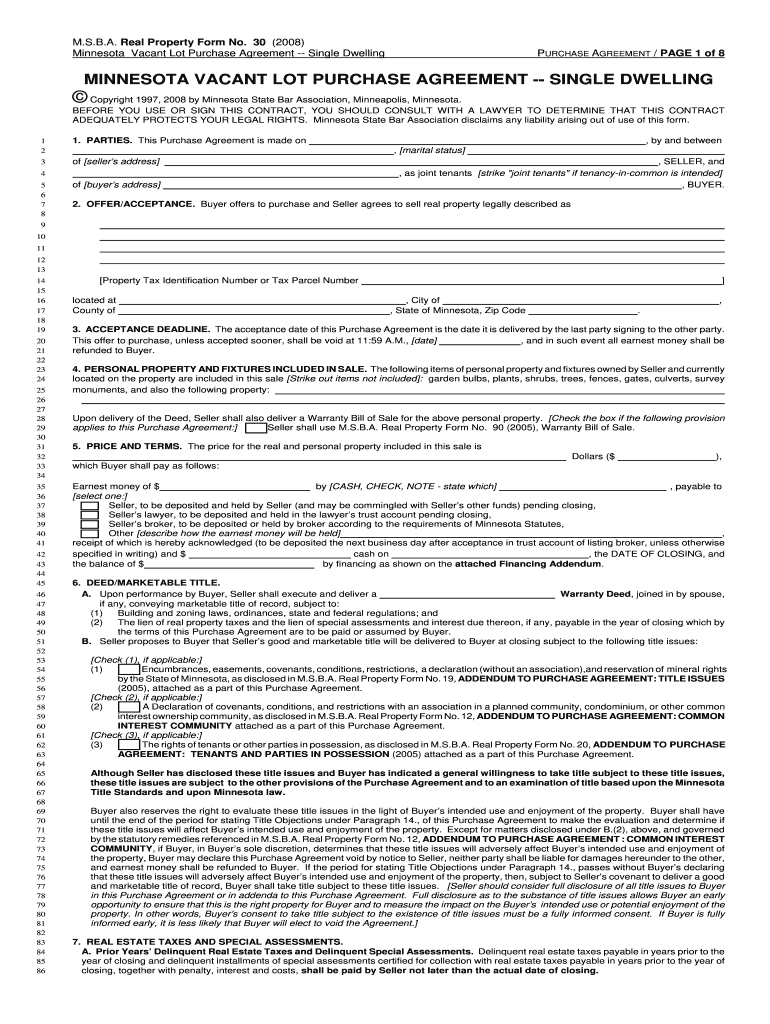 MSBA Vacant Lot PA, Single Dwelling - Minnesota State Bar ... Preview on Page 1