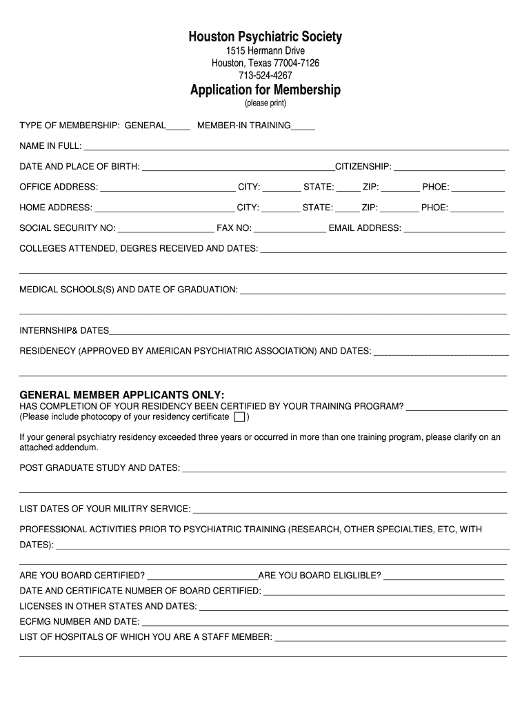 Fillable Online houstonpsychiatry Houston Psychiatric Society