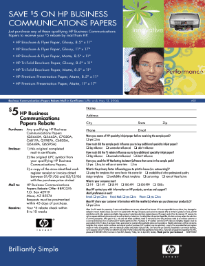 HP Business Communications Papers Rebate Form