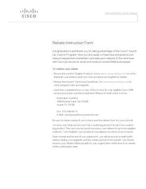 Cisco Switch Up Cash In Program Rebate Form