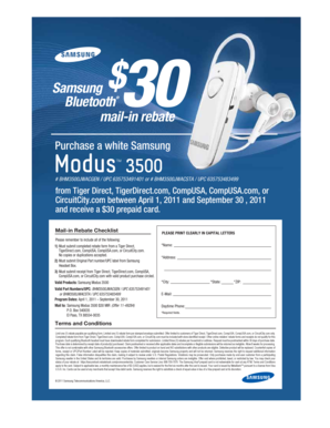 Samsung Modus 3500 $30 Mail-in Rebate Form
