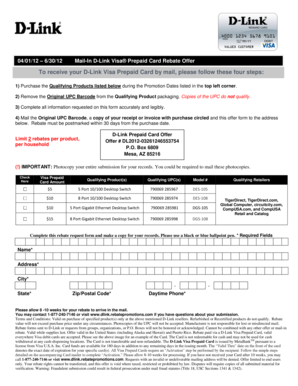 D-Link Visa Prepaid Card Rebate Form