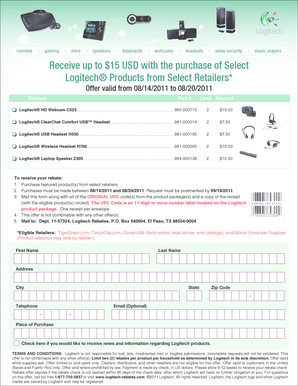 Logitech Product Rebate Form