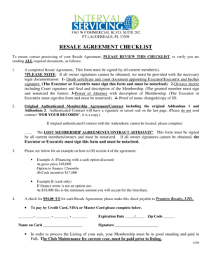 Resale Agreement Checklist