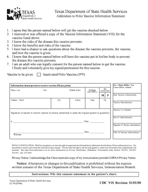 Texas Polio Vaccine Consent Form