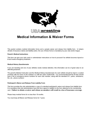 USA Wrestling Medical and Waiver Forms