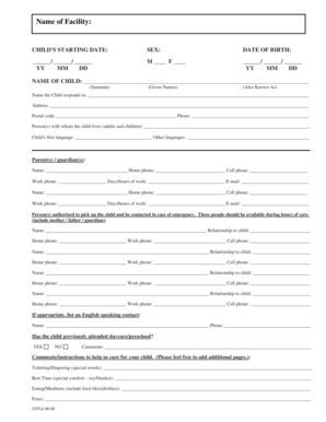 Child Care Registration Form