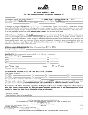Rental Application for Montgomery County and Washington DC