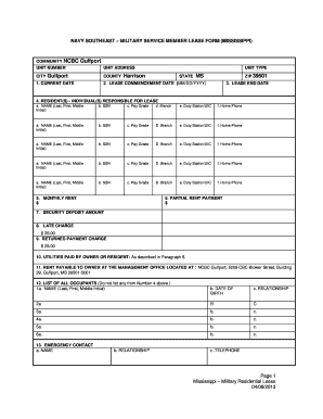 Mississippi Military Service Member Lease Form
