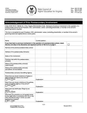 Acknowledgement of Prior Postsecondary Involvement