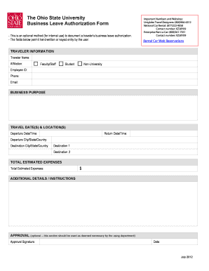 Ohio State University Business Leave Authorization Form