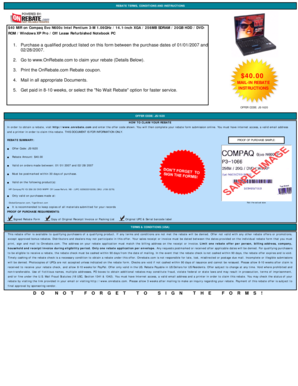 Compaq Evo N600c Rebate Form