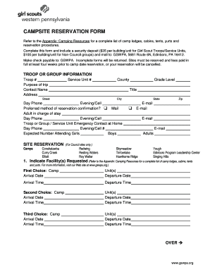Girl Scouts Campsite Reservation Form