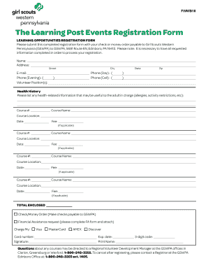 Girl Scouts Western Pennsylvania Learning Event Registration Form