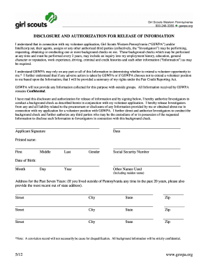 Disclosure and Authorization for Release of Information