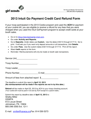 2013 Intuit Go Payment Credit Card Refund Form - gswpa