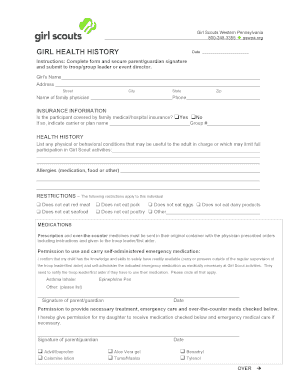 Girl Health History Form