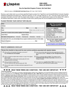 Kingston Product Mail-In Rebate Form