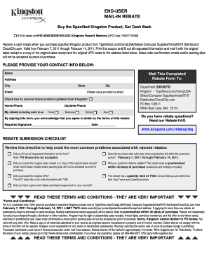 Kingston Mail-In Rebate Form