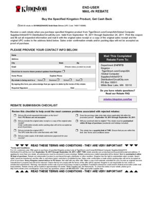 Kingston Mail-In Rebate Form