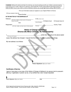 Texas Notice of Change of Address for Divorce