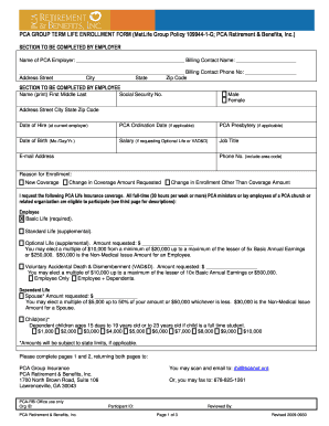 PCA Group Term Life Enrollment Form