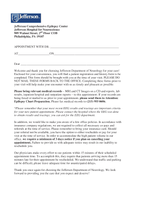 Jefferson Neurology Appointment and Routine EEG Form