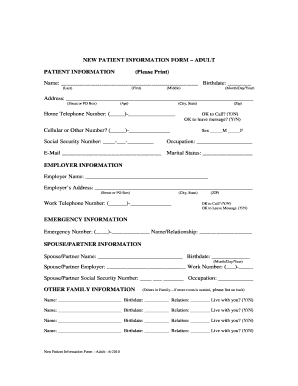 Adult New Patient Information Form