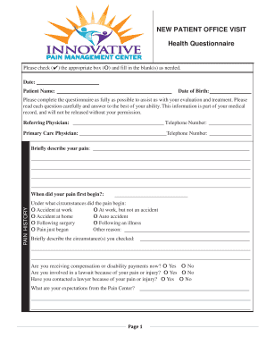 New Patient Visit Form - Innovative Pain Management Center