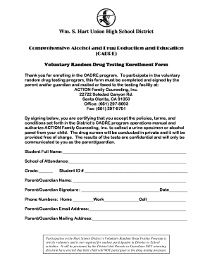 CADRE Voluntary Random Drug Testing Enrollment Form