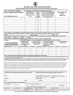 Free and Reduced Price School Meals Application