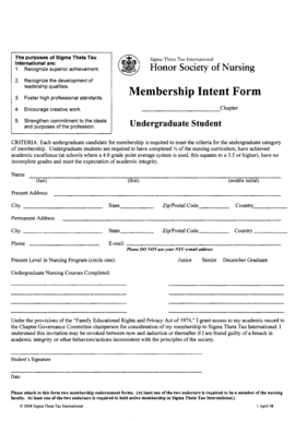 Sigma Theta Tau International Membership Intent Form