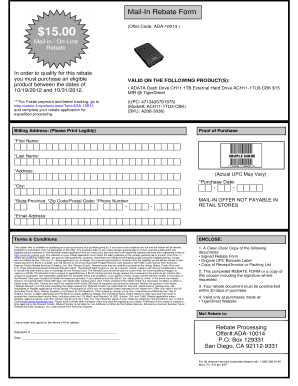 ADATA Mail-In Rebate Form