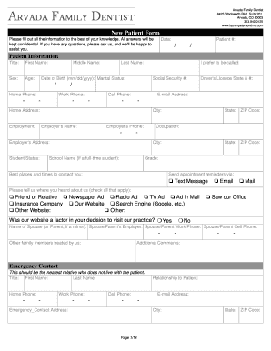 Arvada Family Dentist New Patient Form