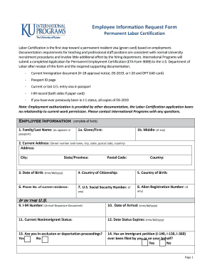 Labor Cert Employee Checklist and Intake Form - International ... - international ku