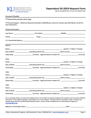 Dependent DS-2019 Request Form