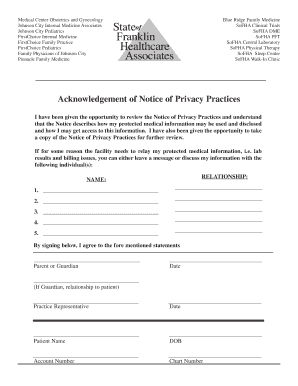 Acknowledgement of Notice of Privacy Practices
