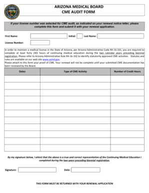Arizona Medical Board CME Audit Form