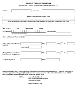 Allopathic Licensure Application Payment Card Authorization