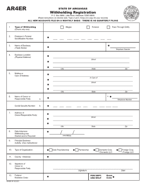 Arkansas Withholding Tax Registration Form
