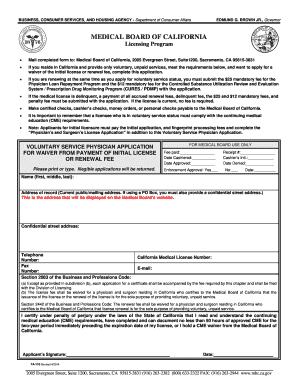 California Voluntary Service Physician Application