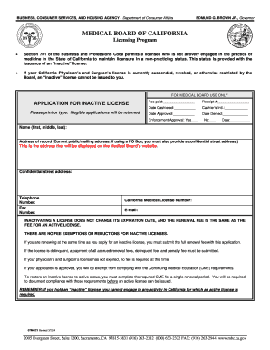 California Inactive Medical License Application