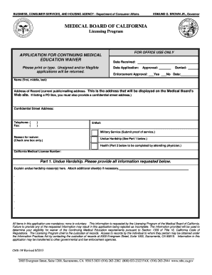 California Continuing Medical Education Waiver Application