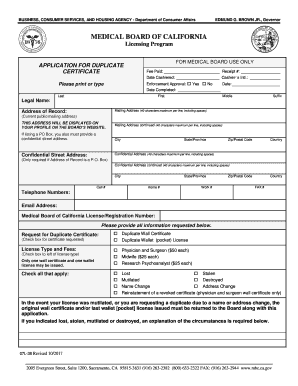 California Medical Board Duplicate Certificate Application