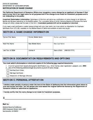 California Name Change Notification Form