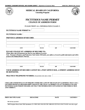 California Fictitious Name Permit Change of Address Form