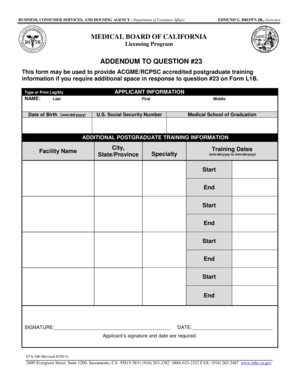 California Medical Board Postgraduate Training Addendum