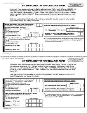 California HIV Supplementary Information Form