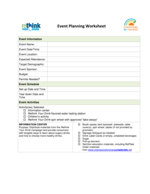 Lesson plan on water for grade 4 - Event Planning Worksheet - California Department of Public Health - cdph ca